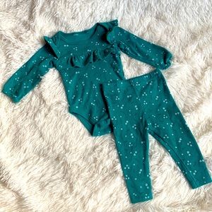Emily & Oliver Teal Floral Baby Girl Bodysuit Set